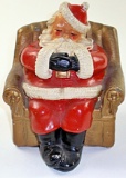 A Sleeping Santa Polychrome Plaster Bank w/ Dunlap Ill State Bank decal, VG