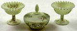 3pc Fenton Artist Decorated Bowl & Compotes
