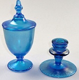 A Pair Of Blue Tiffin Art Glass Pieces
