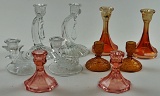 5 Pr of Crystal & Depression Glass Candlesticks