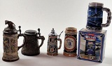 5 Vintage Stoneware Beer Steins