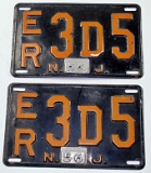 Pair of New Jersey License Plates