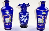 3 Cobalt Blue Enameled Vases