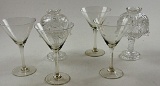 Set of yellow vintage martini glasses (4) & set of vintage candle fairy lig