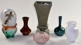 Lot of vases (6) & hand painted glass egg
