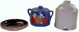 Stoneware Feeder & Decorated Bean Pot