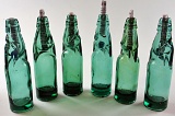 6 Vintage Codd Type Soda Bottles