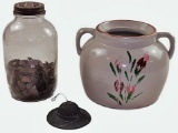 Stoneware Jar & Coffee Jar With Tobacco Tags