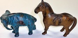Elephant & Horse cast Iron Still Banks c.1900, VG+ cond or better, Largest