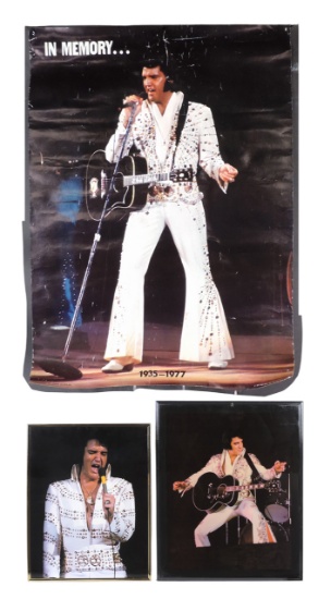 Elvis Presley Concert Poster (3), gold toned plastic frame, lacquered wood/painted black (weighs ...