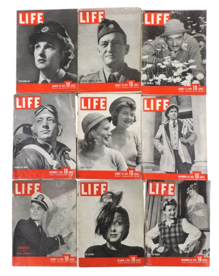 LIFE Magazines-1942 (9), Includes January 26/"This Above All," August 31/Ensign Gay Of Torpedo Sq...