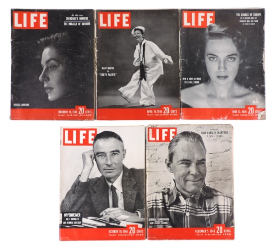 LIFE Magazines-1949 (5), Includes February 14/Viveca Lindfors, April 13/Mary Martin In "South Pac...
