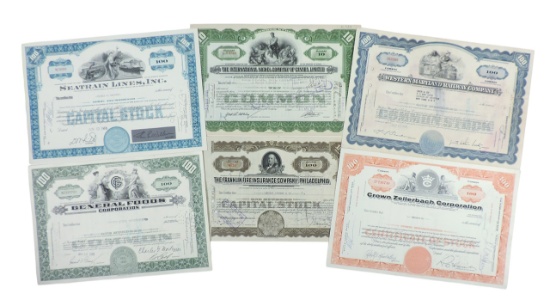 Stock Certificates (6), Western Maryland Railway Company, 100 Shares, c.1959, Crown Zellerback Co...