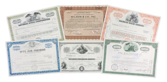 Stock Certificates (6), National Steel Corporation, 25,000 Shares, c.1995, WTC Air Freight, 100 S...