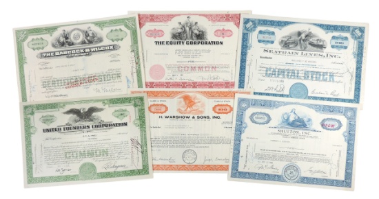Stock Certificates (6), The Babcock & Wilcox Company, 86 Shares, c.1969, Seatrain Lines, Inc., 10...