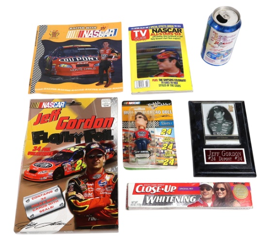 NASCAR (7), Jeff Gordon DuPont Plaque, Jeff Gordon Mini Bobblehead, Jeff Gordon Flashy Foil, Jeff...