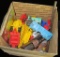.Box full of vintage children toys includes toy gun, rubber toys, figures & more!