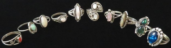 Lot of (10) Sterling Silver Rings with stones. Approx 29.5 grams.