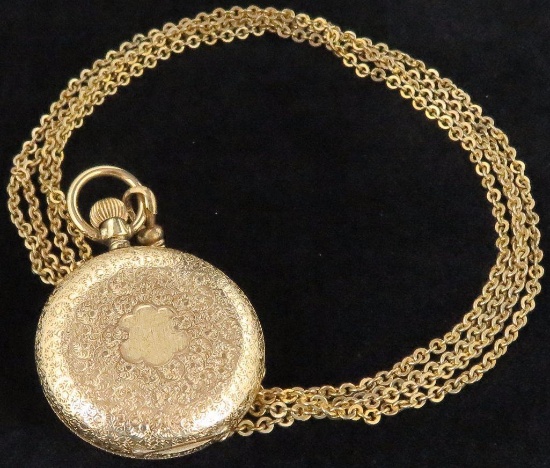 Geneve Pocket Watch - No. 34233 Cylander 10 Rubis 14K Case. With Watch Fob.