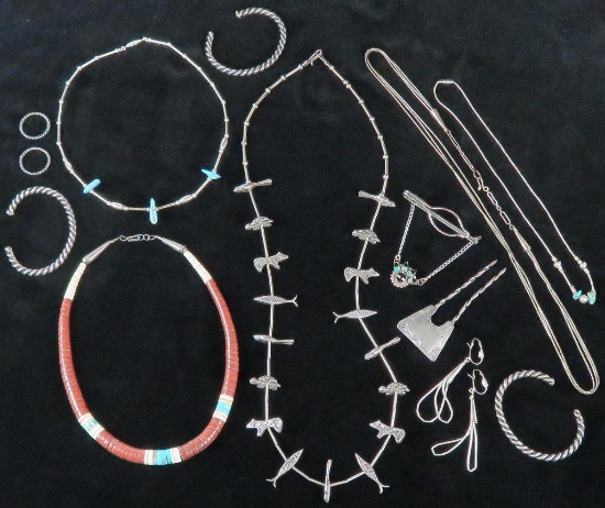 Over (10) pieces of American Indian Jewelry includes Necklaces, Rings Turquoise, silver & more. App