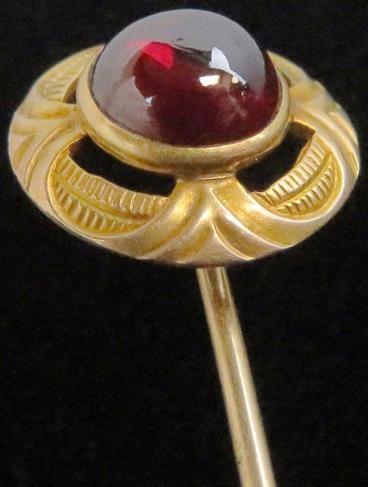Antique Victorian Hat Pin / Tie Stick marked 14Y / 14K with red stone. Approx 1.7 grams.