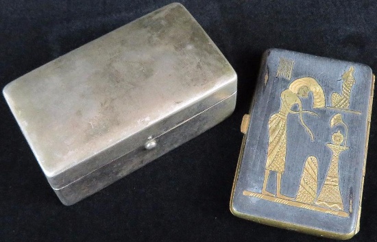 Antique Cigarette Case bought overseas during WWI & German Trinket box.