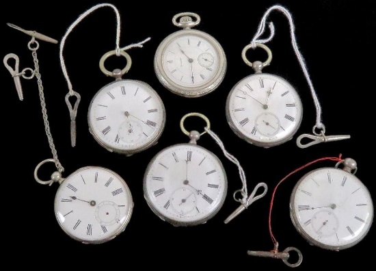 Lot of (6) misc open face antique Pocket Watches - most non functioning (missing parts) good for wat
