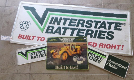 4pc. lot of Interstate Batteries advertising includes (2) Signs 30" x 8", Sign 6' x 2' & Vinyl Desk