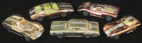 Lot of (5) vintage Aurora Cigar Box Die-cast Cars includes 6117 McLarenelva, 6120 Mangusta, 6110 Thu