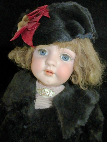 Antique Doll: Kestner 143 "Edith" Bisque 29" Doll. Glass Eyes - Blue, Mohair Comp. Ca. 1895. Rare