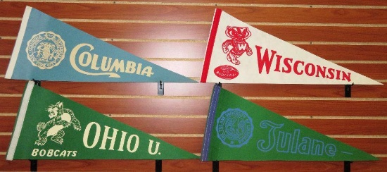 Lot of (30) Vintage Felt College Pennants includes Ohio State, University of Colorado, Cornell, Wisc