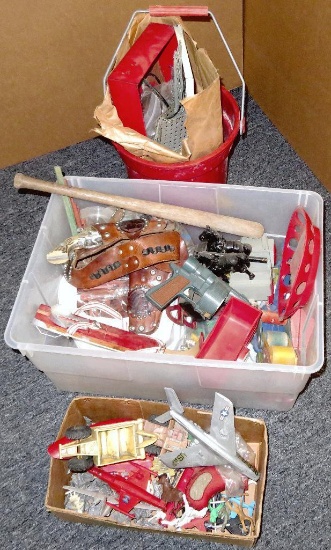 Huge bin full of vintage toys! Lead Figures, toy guns and a whole lot more! Have to look through t