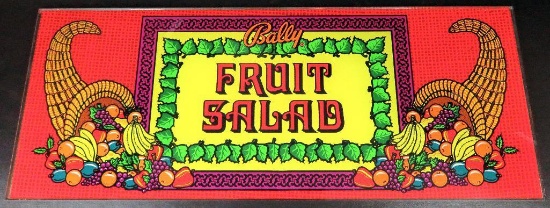 Vintage "Fruit Salad" Poker Machine Glass Insert - Part No. G-387-63 Bally Mfg. Co. 3-12-76 Serial