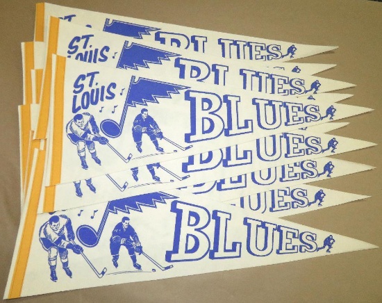 Lot of approx (56) vintage Hockey Pennants includes Detroit Red Wings, St. Louis Blues, Buffalo Sabr