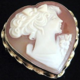Cameo Pin / Pendant Heart Shaped marked 14K. Approx 3.4 grams.