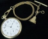 American Waltham Pocket Watch 17 Jewels movement # 19647222 (missing glass) with watch fob.