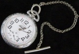 Arnex Pocket Watch 17 Jewels with watch fob and Train motif case.