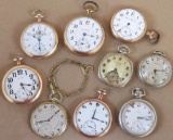 Watch Dealer Lot: (9) non-functioning Illinois Pocket Watches. Fixer-ups or parts! Nice variety!