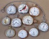Watch Dealer Lot: (10) non-functioning Elgin Pocket Watches. Fixer-ups or parts! Nice variety!