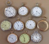 Watch Dealer Lot: (10) non-functioning misc Pocket Watches. Fixer-ups or parts! Nice variety! Inc
