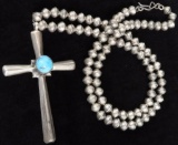 (2) piece lot of American Indian Jewelry includes Necklace with Silver & Turquoise Cross Pendant and
