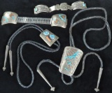 Lot of (4) American Indian Silver & Turquoise Bolos and Watchbands. Approx 153 grams.