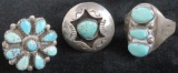 Lot of (3) American Indian Silver & Turquoise Rings. Approx 23 grams.