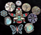 Lot of approx (10) Southwest American Indian Brooches & Pins. Approx 100 grams.