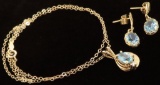 14K Set Necklace & Pair of Earrings all with blue stones. Approx 3.5 grams.