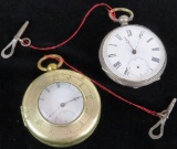 Lot of (2) unnamed antique Pocket Watches Windmill Case on one and H. Zuhlke Watch Holder on other -