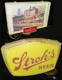 2pc. Lot of Electric Beer Signs: Stroh's and Budweiser with Soo Line Locomotive.