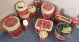 10pc. Lot of vintage Scotch Plaid Collectibles: Thermos, Grill, Coolers, Car Window Caddy (mostly ca