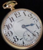Waltham Pocket Watch 21 Jewels movement # 22104986. Train motif on case.