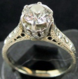 Ring marked 18K white gold with Diamond. Approx 2.2 grams.